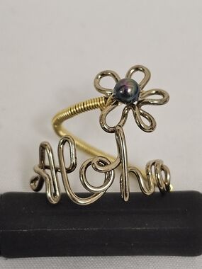 Handcrafted Wire-wrapped ring "Aloha" With Plumeria With Iridescent Pearl